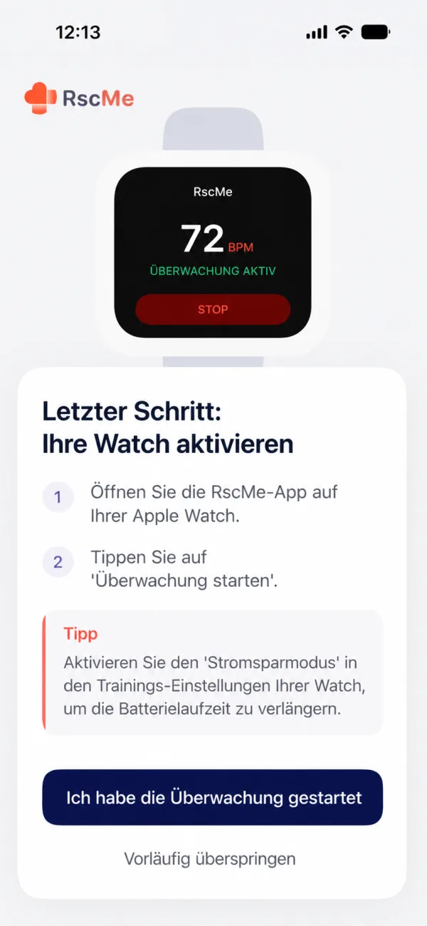 RscMe auf der Apple Watch: Überwachung aktivieren